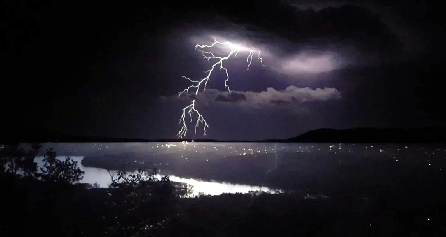 Thunderbolts iluminate the Wamberal Lagoon, NSW, Australia