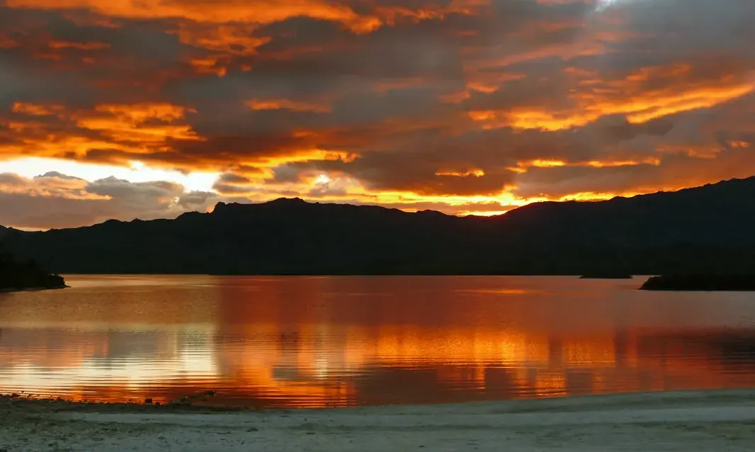 Lake peddern, Tasmania, Australia, golden sunset