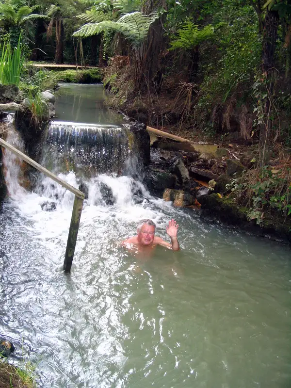 The place we were staying was rundown, but we had our own hot spring. New Zealand