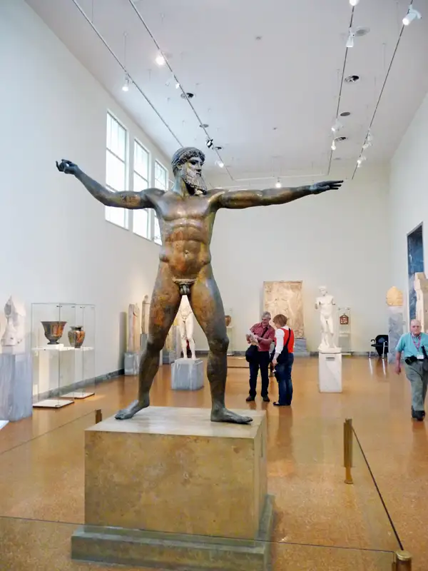 The life-size bronze statue dates from around 460 BC. Experts do not know whether the man is Poseidon or Zeus.