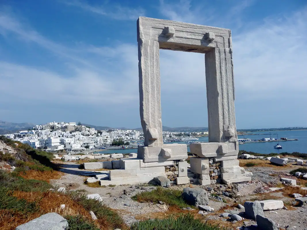 While Chora is the capital, the nearby large marble gate is the landmark of the island of Naxos.