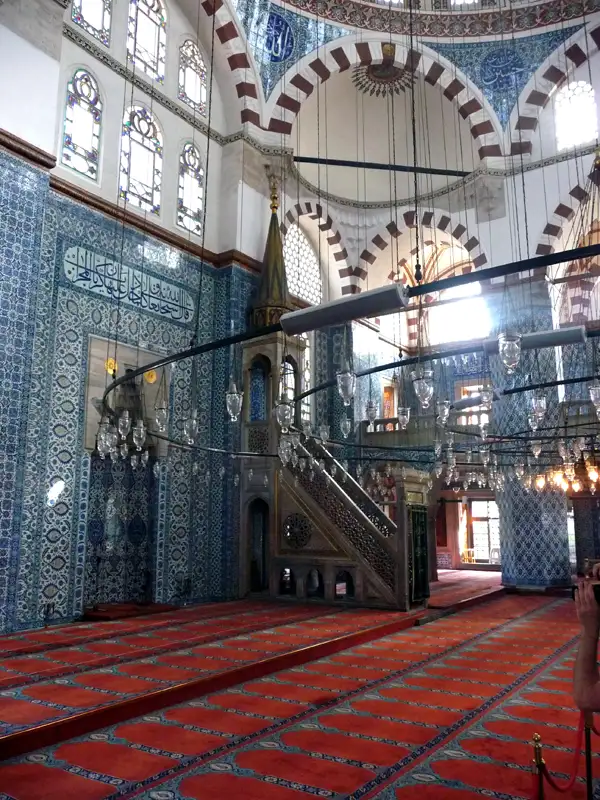 The Rustem Pasha Mosque is often referred to as a "miniature Blue Mosque" without the crowds. When we visited the mosque, there were no tourists and only a few worshippers. The serene atmosphere was wonderful. Later we went to the Grand Bazaar