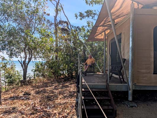 Glampint tent with beautiful water views