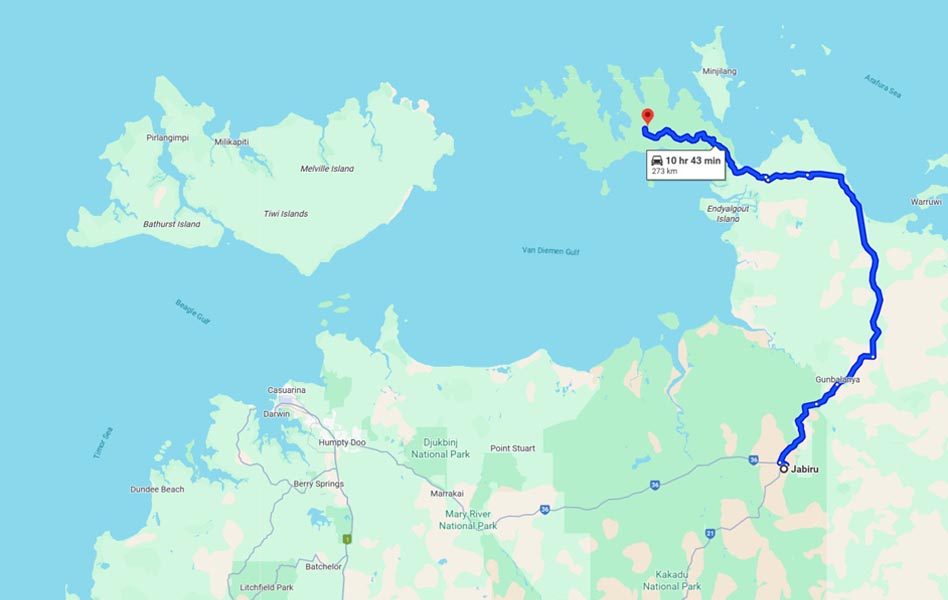 map Jabiru to the Cobourg Peninsula in Arnhem Land