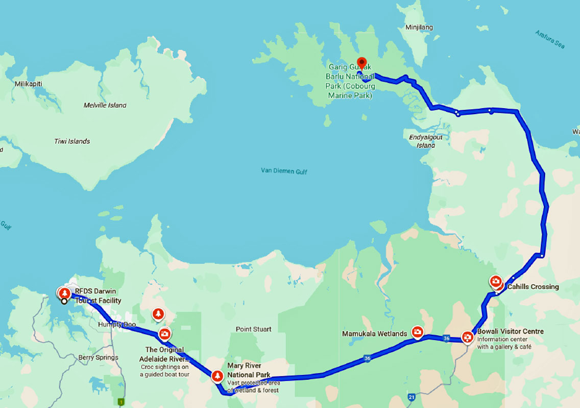 Map Darwin to arnhem land
