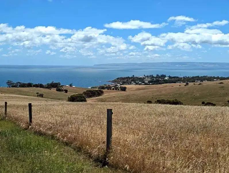 Penneshaw on the Dudley Peninsula with background sea and South Australia mainland