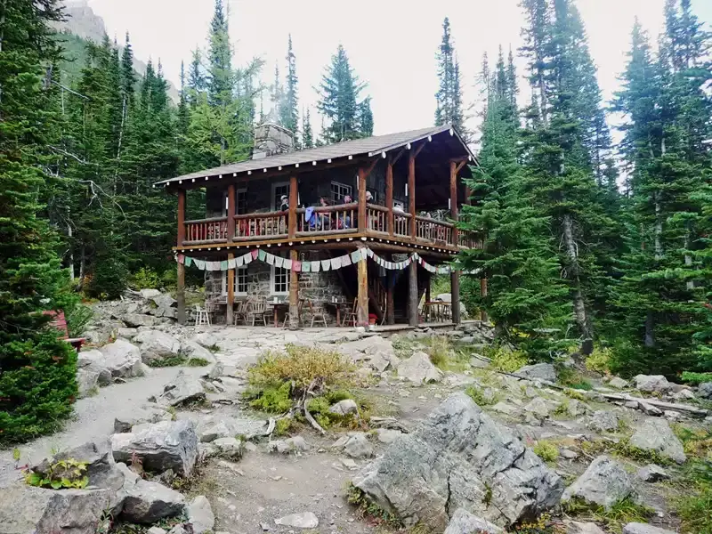 Plain of Six Glaciers Teahouse Canadian Rockies with mountain conifers