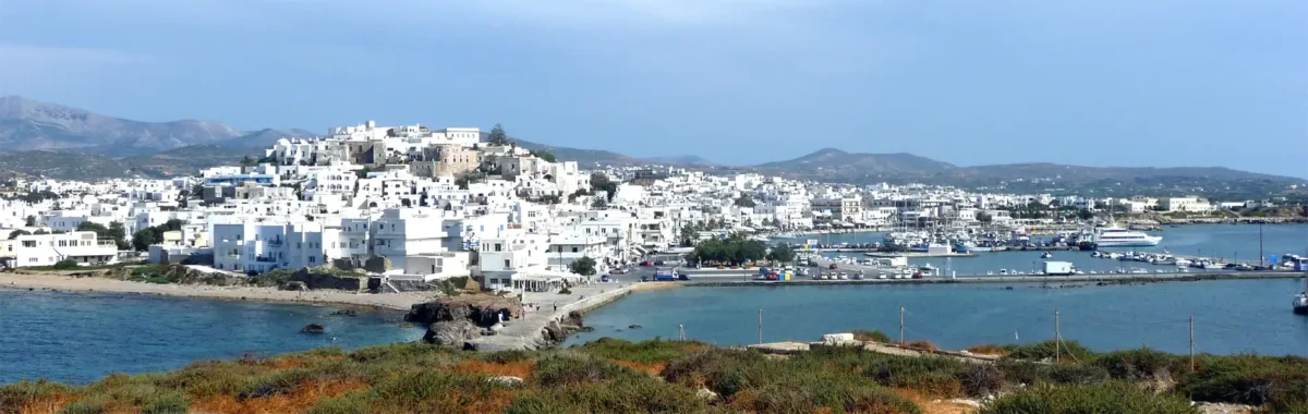 A photo for the Europe Travel Guide, view from the Portara of Chora the capital of Naxos Island, Greece