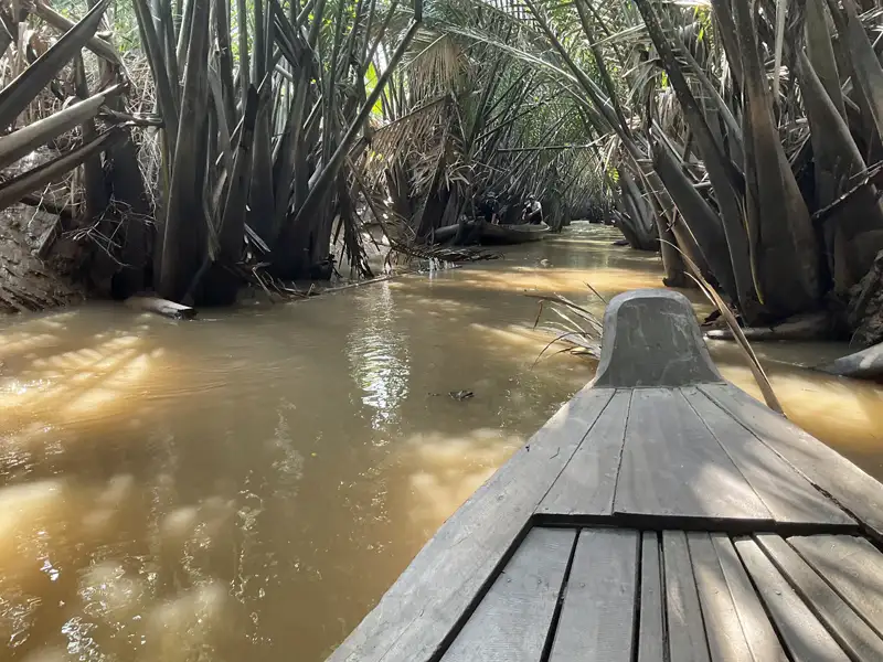 Rowing a small boat Mekong Delta Vietnam 1