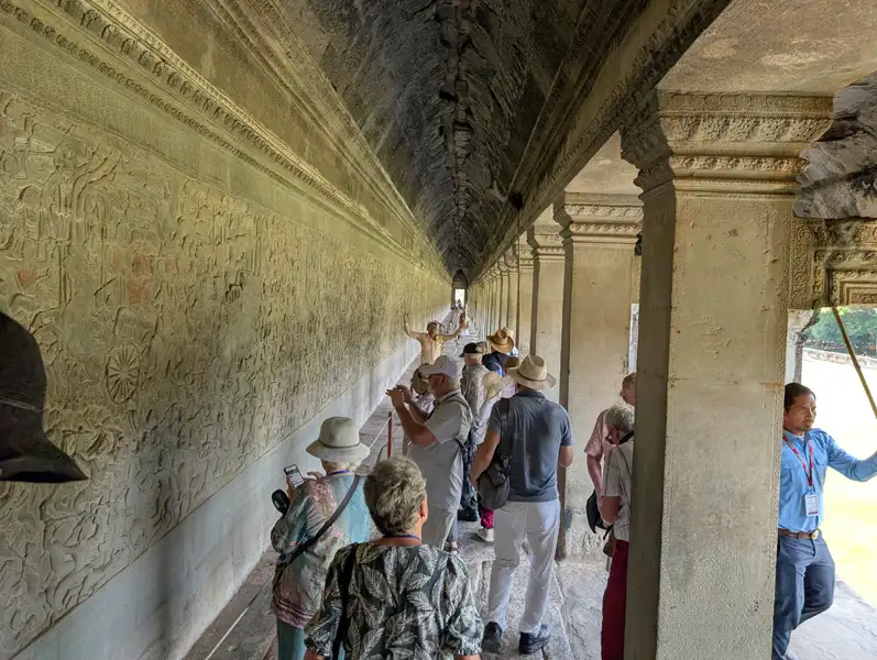 The galleries of Angkor Wat are lined with magnificent relief sculptures carved in sandstone depicting scenes from the great Hindu epics.