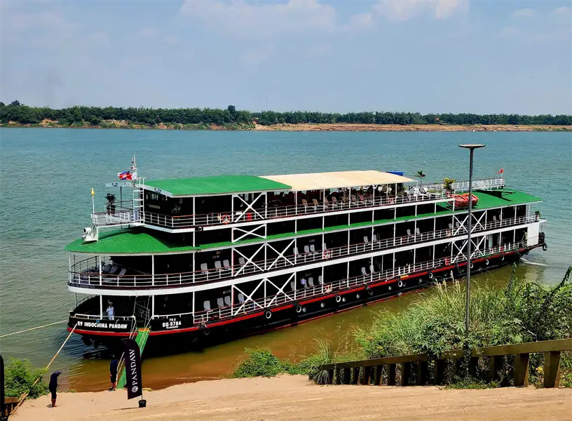 Boarding the Pandaw Indochina, our cruise ship for 6 days, Cambodia
